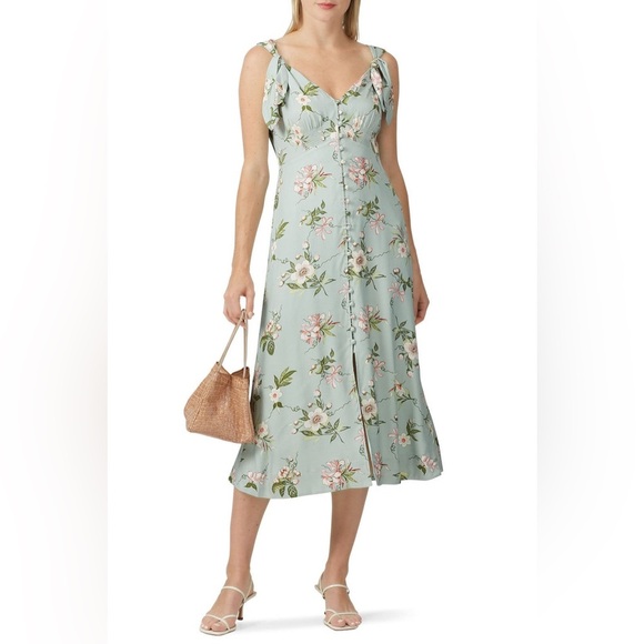 Rebecca Taylor Sleeveless Lita Tie Slip Dress Mint Floral Silk Cottage Size 2 - Picture 1 of 8